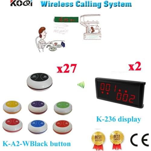 Wireless Pager Coaster Calling System For Restaurant 433.92MHz White Color Call Button Black Display( 2 display + 27 button)