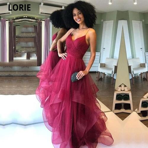 Burgundy Prom Dresses V-Neck Spaghetti Strap Pleats A-Line Tulle Custom Made Party Gowns Backless Evening Dress for Graduation