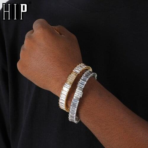 Hip Hop 12MM Iced Out Baguette Tennis Chain Copper AAA+ Cubic Zirconia Stones Bracelet For Women Men Jewelry