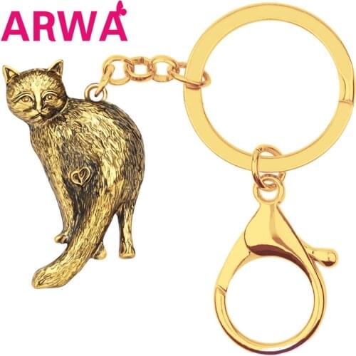 ARWA Alloy Antique Gold Plated Elegant Cat Kitten Key chain Key Ring Pet Animal Keychain Girl Lady Bag Car Purse Decoration Gift