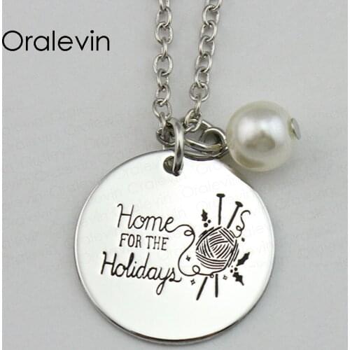 HOME FOR THE HOLIDAYS Inspirational Hand Engraved Accessories Charms Custom Pendant Necklace Gift Jewelry,10Pcs/Lot, #LN1672