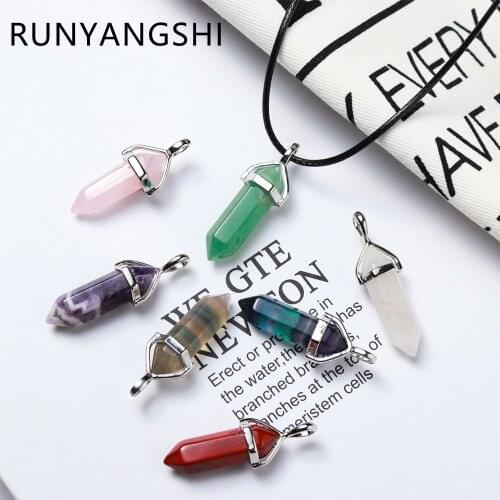Natural Crystal Double Point Column Pendant Reiki Healing DIY Handicrafts Rose Quartz Jewelry Necklace For Women Holiday Gift