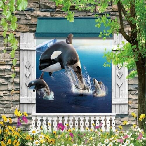 Photo wallpaper 3D wallpaper expand bedroom living room TV background wallpaper dolphin mural