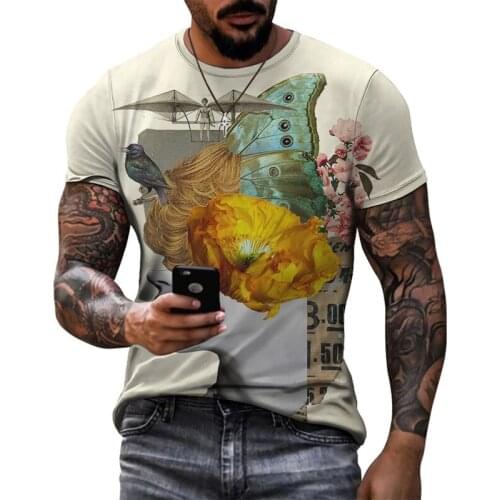 Summer Mens T-shirt Butterfly Flower Printing 3D Casual Clothes Keep Fitting Short Round Neck Tops Couple Oversized T Shirt
