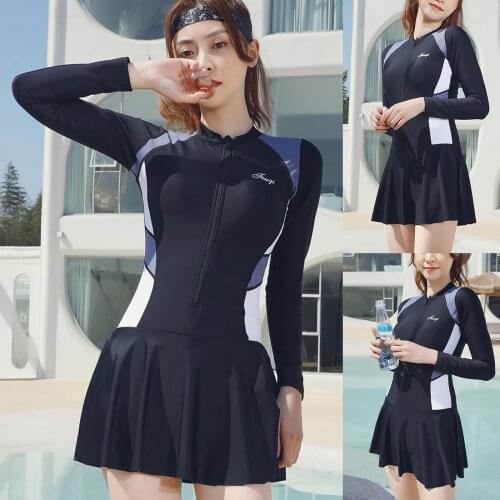 Wetsuit Women One Piece Skirted Wet Suit Long-sleeved Snorkeling Clothes For Swimming Surfing Diving Bodysuit Surf Swimsuit