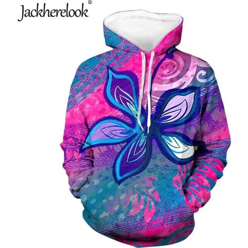 Jackherelook Polynesian Tribal Hibiscus Print Women Tops Long Sleeve Hoodies Pullovers Warm Oversized Sweatshirt For Teen Girls
