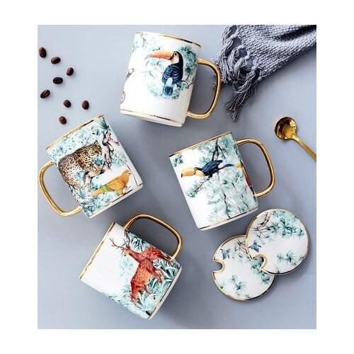 Caneca de cerâmica criativa com tampa, caneca em cerâmica estilo nórdico, para chá, leite, café, suco, com colher