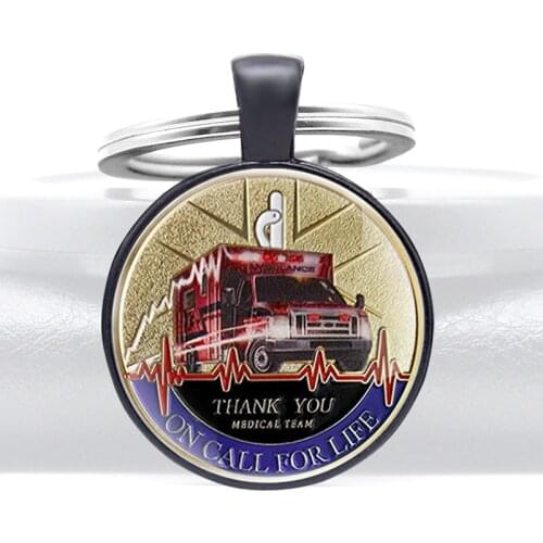 Classic Firefighter EMT On Call For Life Glass Dome Pendant Key Chain Charm Men Women Jewelry Gifts Key Rings