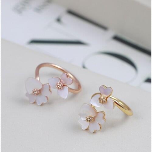 Small fresh and simple girl heart shell flower ball open ring ring gift female