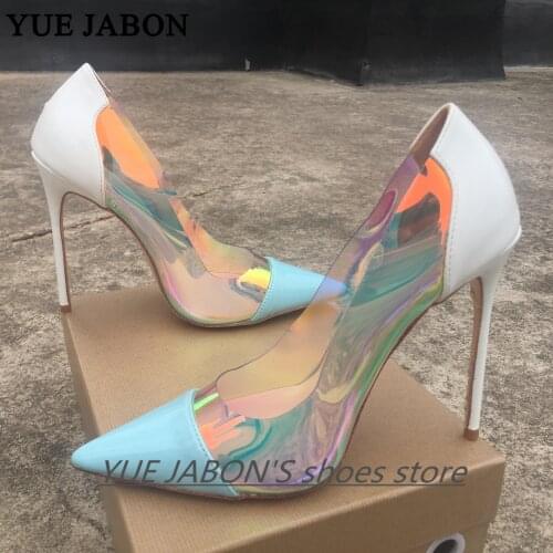 Fashion Womens Shoes PVC Patchwork Pumps Pointed Toe Pumps High Heels Stiletto Heels Mixed Color Wedding Shoes Party Shoes