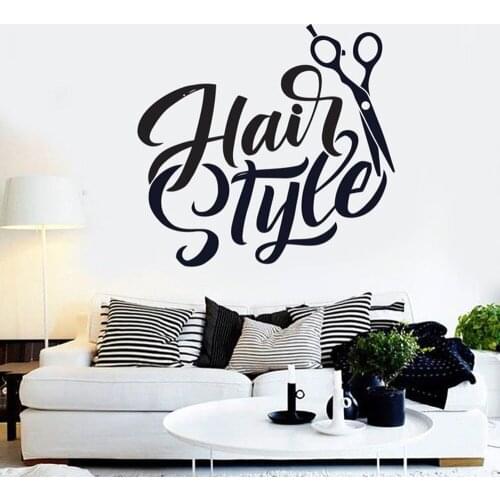 Barber Shop Wall Decals Quotes Art Wall Sticker Room Decoration Beauty Salon Hair Style Scissors Tattoo Removable B452