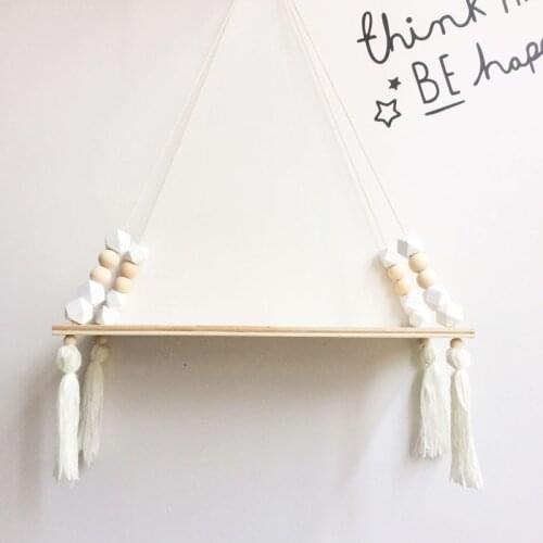 Nordic Nursery & Kids Decor Tassels Storage Shelf Rack Wall Hanging Wood Toys Model Baby Kid Room Furnish Artic Home Decoration