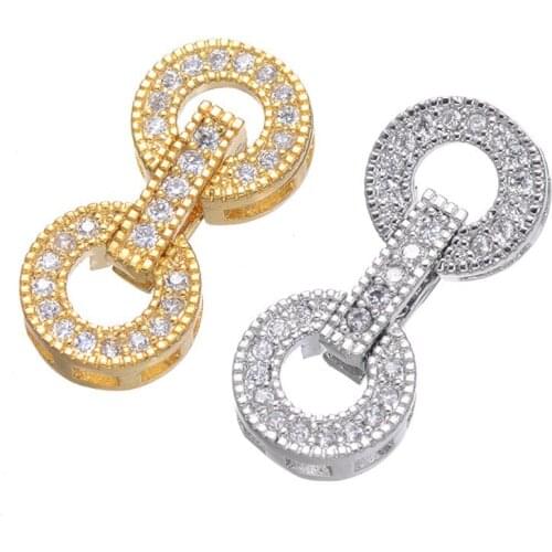 Newest Copper Micro Pave Zircon Double Clasps Connector Charms For Pearl Necklace And Bracelet Jewelry CHFC02