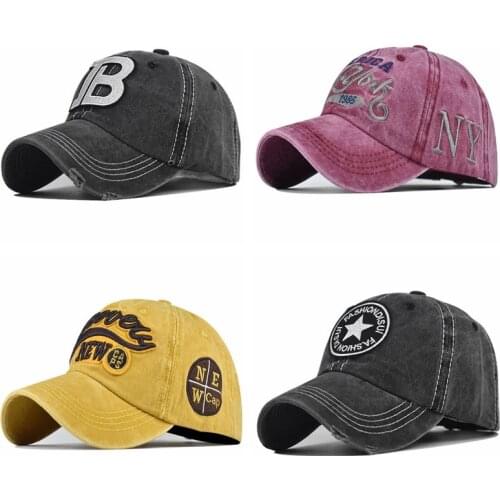 New Cotton Cap for Women Men Retro Embroidery Snapback-Hat Womens High-grade Washed Distressed Black Baseball caps Dropshipping