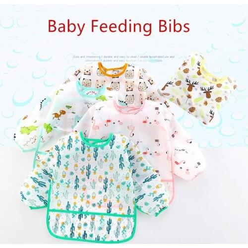 New Cute Children Baby Kids Toddler Feeding Bibs Waterproof Long Sleeve Art Smock Lunch Feeding Cloth Baby Apron Fit 1-6 Years
