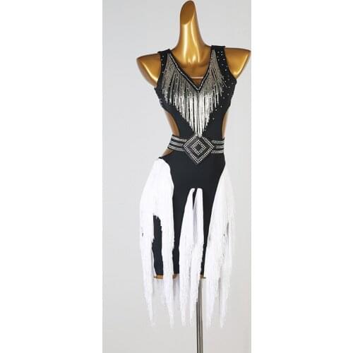 New high-end tube bead Latin dance costumes, competition suits, tasseled Latin dance dress, three-step square dance skirt