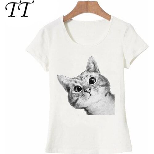 Very unique summer Women t-shirt Sneaky Cat Print T-Shirt Naughty Kitten Funny Design maiden casual Tops female novelty Tees