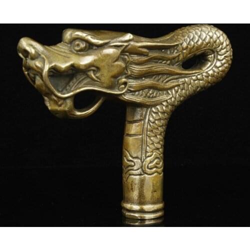 SUPERB CHINA OLD HANDWORK BRONZE DRAGON STATUE CANE HEAD WALKING STICK