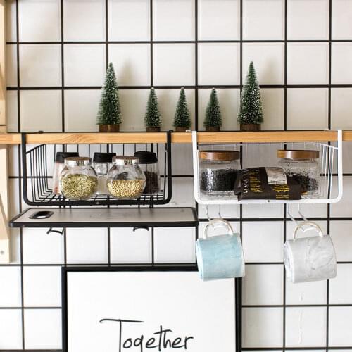 Cupboard Hanging Under Shelf Storage Iron Mesh Basket Kitchen Rack Chopping Block Rack Cutting Board Towel Holder Cabinet Door