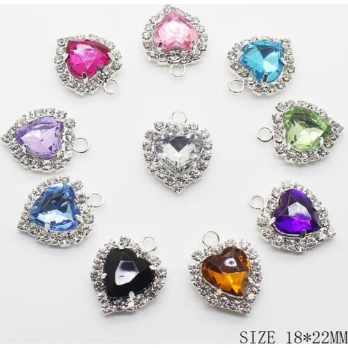 SKYE CIEL 10pcs 18*18mm heart shape with ring Diy jewelry Accessories Rhinestone Acrylic Pendant decoration Crafts