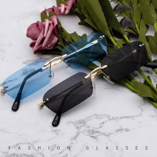 Sunglasses Small Rectangle Women Rimless Vintage Square Sun Glasses for Womens 2020 Summer Style Female Red Eyeglasses