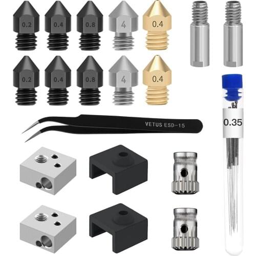 Twotrees 3D Printer nozzle MK8 aluminum block tool tweezers 0.35mm cleaning needle MK8 sock extrusion wheel for 3D Printer Bluer