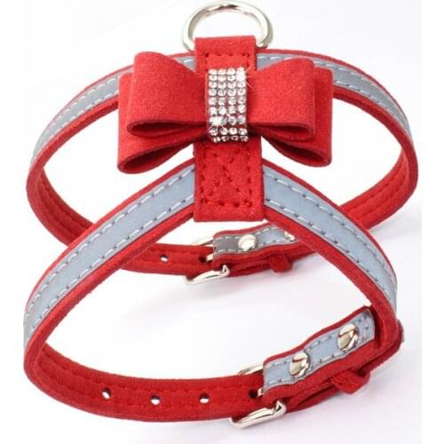 Dog Pet Reflective Striped Harness Vest Witn Bling Bow Pet Puppy Neck Strap Walk Collar 3 Sizes 3 Colours