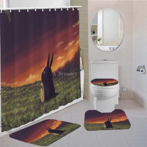 My Neighbor Totoro Shower Curtain Cartoon Cute Totoro Sitting on Green Trees Bathroom Curtain Waterproof Polyester Bathroom