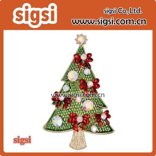 Christmas tree ribbon bow brooch Pins Gifts Crystal Holiday Charming Tree Shape Costumes hijab pin brooches Jewelry
