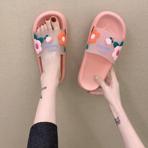 2021 New Women Summer Soft Indoor Home Slippers Bathroom Non-Slip Candy Color Flora Slides