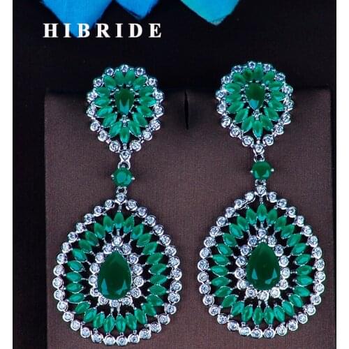 HIBRIDE Shiny Bohemia AAA Cubic Zircnia Drop Earrings For Women Beautiful White Gold Color Anniversary Brincos Pendientes E-789