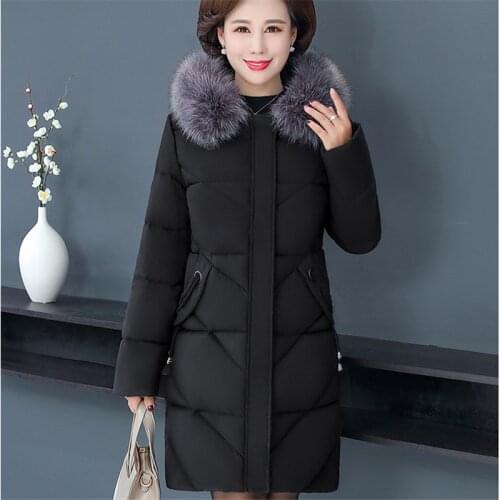 Mid-Length Plus Size Cotton Coat Women 2019 Winter Fashion New Slim Fur Collar Hooded Padded Warm Cotton Coat Tide H00424