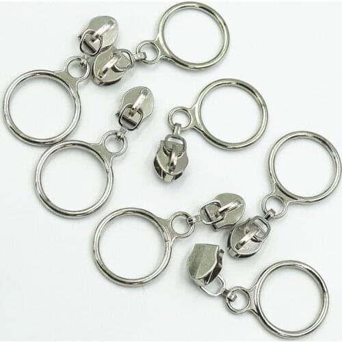 Golden Silver Colored 20pcs 5# Nylon Circle Zipper Puller Clothing Accessories Zinc Alloy luggage And Home Textile Puller