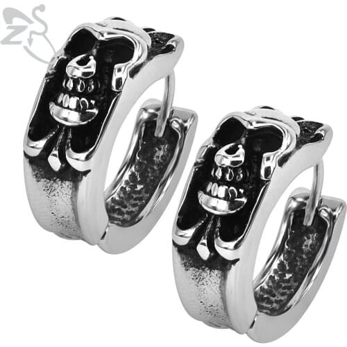 ZS 2018 New Stainless Steel Punk Earrings for Man Skull Hoop Earring Mans Circle Small Round Earring Cartilage Biker Jewelry