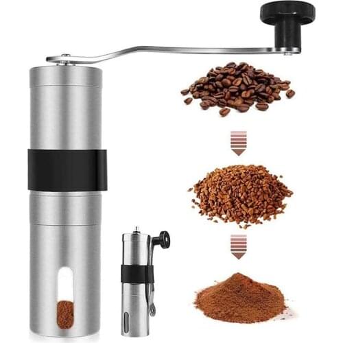 2 Sizes Silver Coffee Grinder Mini Stainless Steel Hand Manual Handmade Coffee Bean Burr Grinders Mill Kitchen Tool Grinders