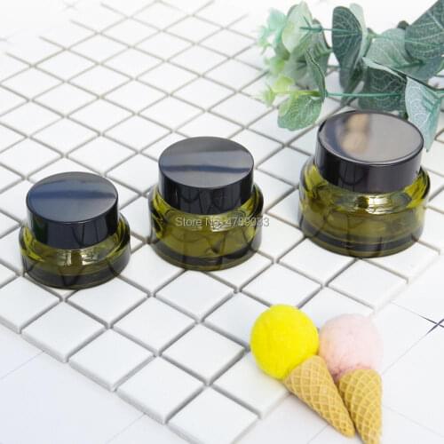 5/10pcs 15g 30g 50g Empty Glass Jars For Cosmetics Green Glass Cream Jars Cosmetic Packaging With Black Caps
