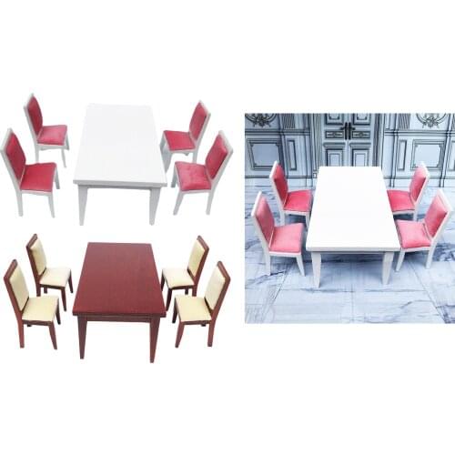 5pcs 1:12 Dollhouse Miniature Dining Table and Chair Wooden Furniture Set