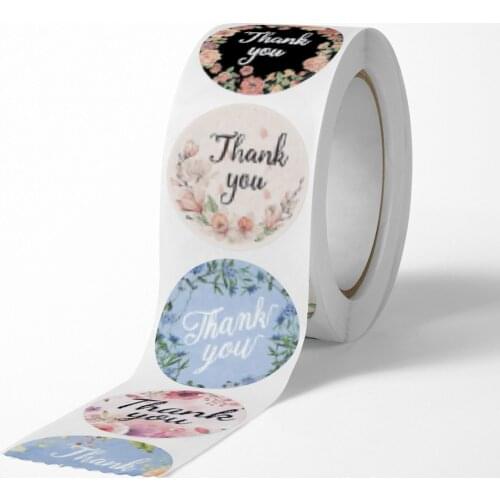 500pcs/roll 1 inch Pink Flowers Thank You Stickers for Wedding Favors Party Seal Labels Packing Label Stationery Sticker