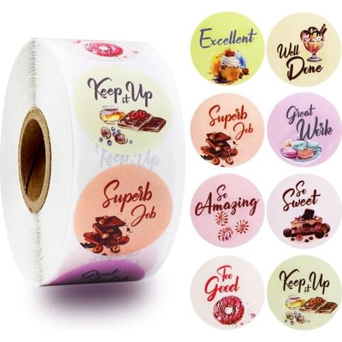 8 Designs Reward Stickers Cute Word with Foods Pattern Label for School Reward Kids Stickers 500pcs 1 inch Motivational Sticker