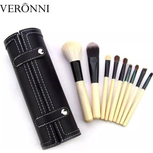 New Arrival bobb & M 9pcs set Brown Professional Cosmetic Make up Brushes Sheer Powder Bronzer Brush with Holder Cup Case