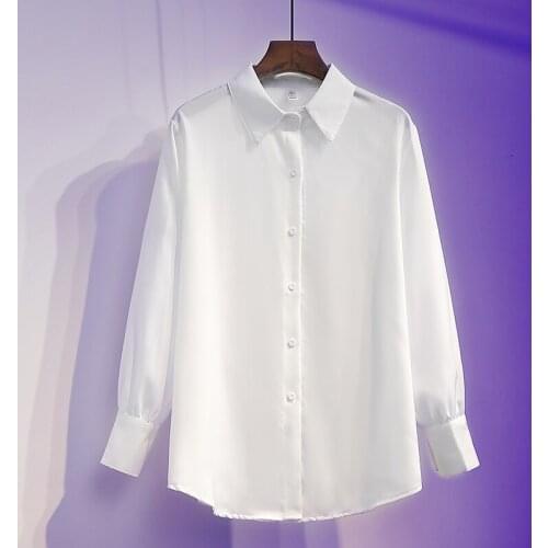 White Shirt Womens Autumn New 2021 French Gentle Loose Women Shirts Single Breasted Clothing Top Early Autumn Top Blusas 15658