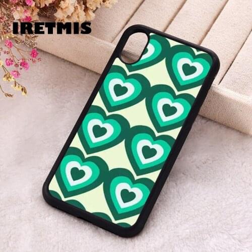 Iretmis 5 5S SE 2020 Phone Cover Case for iPhone 6 6S 7 8 Plus X Xs XR 11 12 Mini Pro Max Rubber Silicone Green Hearts Pattern