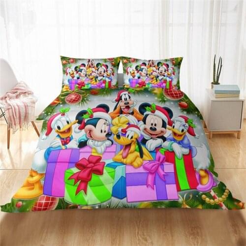 Disney Mickey Minnie Donald Duck Birthday Gift Duvet Quilt Cover Pillowcase Bedding Set 3D Deluxe Childrens Bedroom Decoration