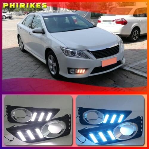 1 Set For Toyota Camry 2012 LED DRL Daytime Running Lights Daylight Fog Lamp Cover With Yellow Turning Signal