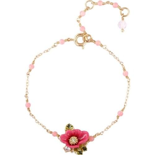 European and American Simple and Versatile Enamel Flower Green Leaf Pendant Bracelet Fashion Popular Girls Hot Style Jewelry