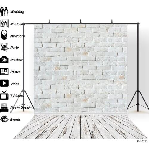 White Brick Wall Wooden Floor Background Baby Shower Newborn Children Pet Party Portrait Photography Backdrop Photo Studio Props