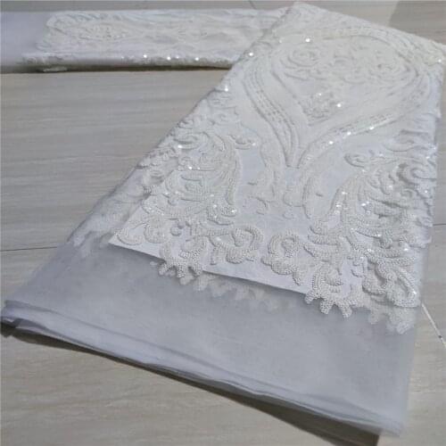 French Net Lace Fabric With Sequins white Fabric yellow 2021 white High Quality Lace African Lace Fabric For Wedding Sewing