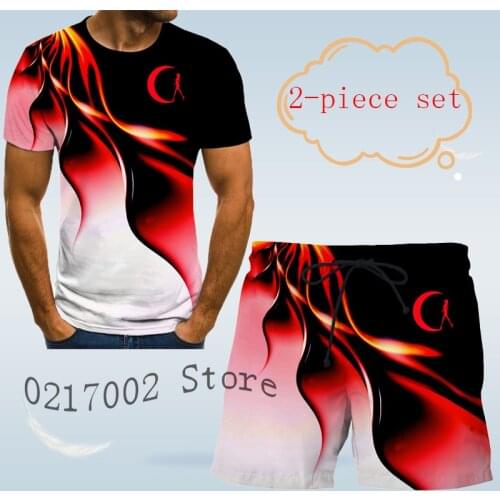 2021 New mens Moon 3D T-shirt set printed breathable short sleeve button shirt beach shorts Street casual mens set summer 2pcs