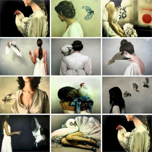 GATYZTORY 60x75cm DIY Oil Painting By Numbers On Canvas Girl and Cock Frameless Paint By Numbers Figure Digital Painting Home De