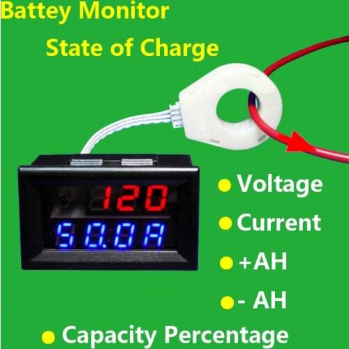 Hall coulomb meter Battery Monitor 5v-120V 0-400A Voltage Current Remaining Charging discharge Capacity 12v 24v 36v 48v car